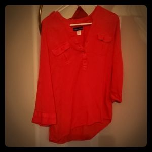 V neck rolled sleeves blouse